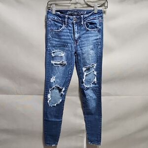 American Eagle Outfitters Women's Ripped Blue Skinny Jeans